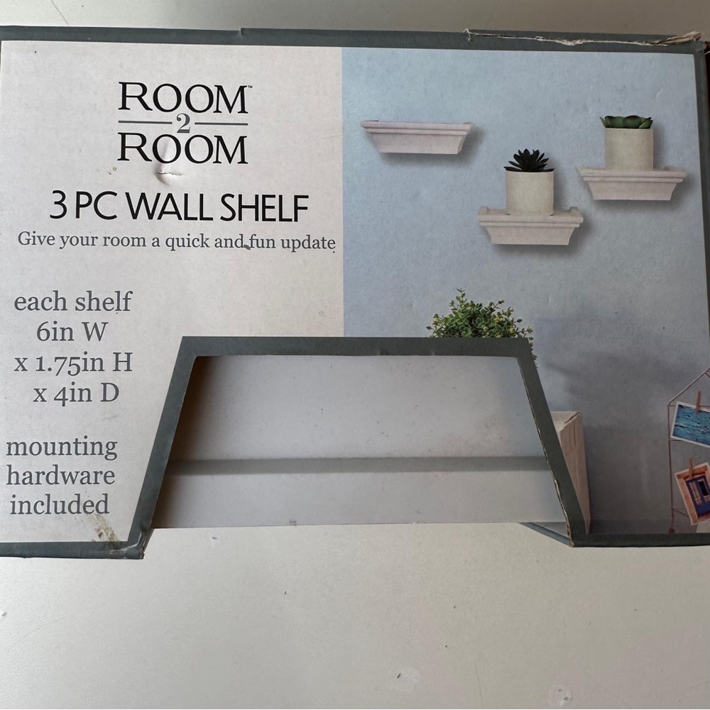 Room  2 Room 3 PC Wall Shelf White 6"W x 1.75"H x 4"D Mounting Hardware Included